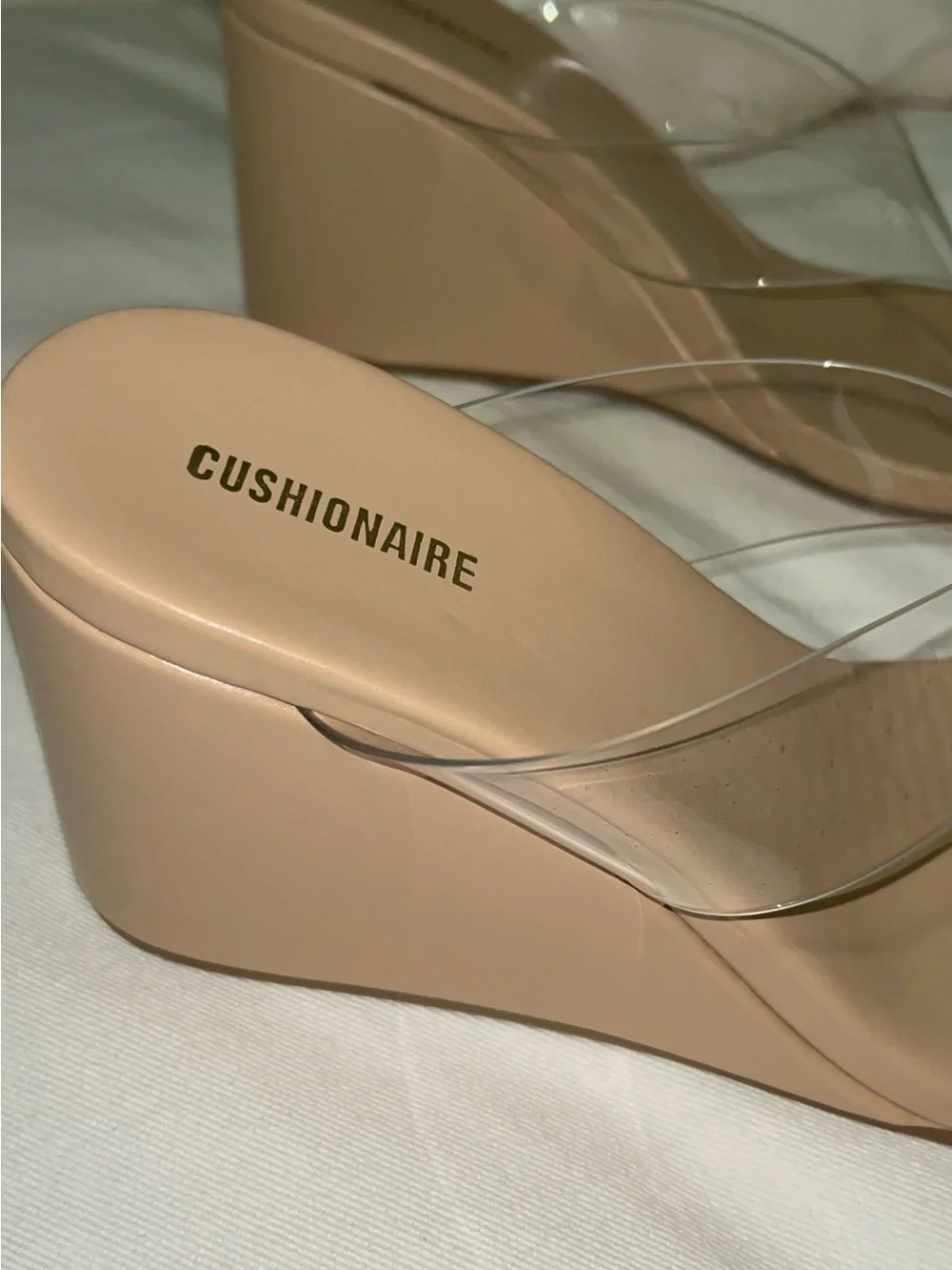 Cushionaire Women's Nude Clear Strap Platform Sandals